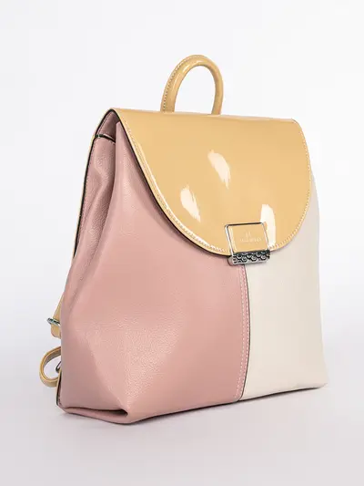 Рюкзак в стиле колор-блок с лакированным откидным клапаном